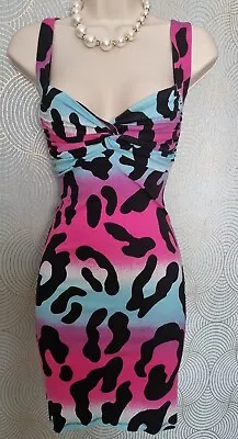 Sexy Multicoloured Leopard Print Bodycon Knot Dress By Jane Norman Size 14 • £45.99