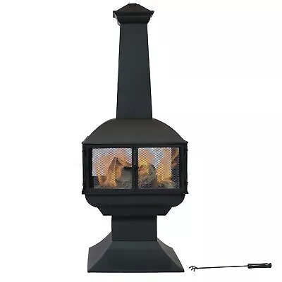 Steel Wood Burning 360-View Chiminea With Log Grate/Poker - 57 In By Sunnydaze • $315