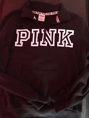 Victorias Secret PINK Half Zip Black Pullover Sweatshirt Kangaroo Pocket Size Sm • $20