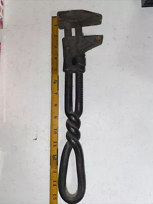 Antique Acme 15  Handmade Twisted Iron Pipe Monkey Wrench Plumbing Tool • $25