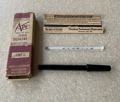 Vintage VTG  Apex Faichney Glass Oral Fever Thermometer W/ Pat Papers 1936 #305 • $52