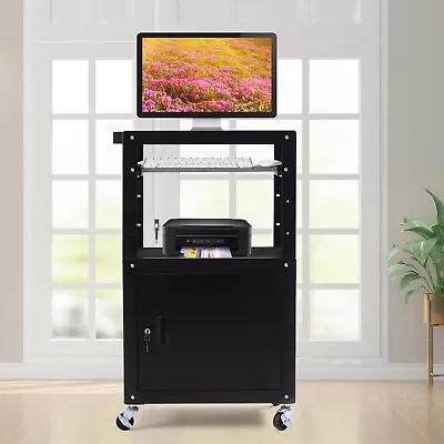 Metal A/V Cart W/ Pullout Keyboard Tray/Locking Cabinet Adjustable Height Durabl • $203