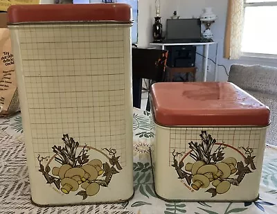 Set Of 2 Merry Mushroom Tin Canisters • $20