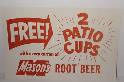 1960s Old Vintage Mason's Root Beer Advertising Sign Soda Sign 2 Patio Cups Free • $48.99