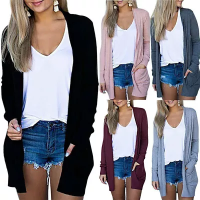 Women Thin Long Sleeve Cardigan Casual Soft Open Front Jacket Outwear Coat AU • $17.09