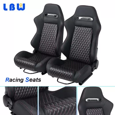 1 Pair Car Racing Seats Universal Black + Pink String Grid Seats With 2 Sliders • $400.58