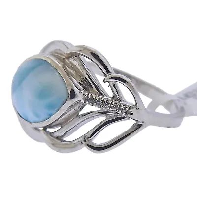 New MarahLago Sterling Silver Larimar White Sapphire Feather Ring $200 • $80