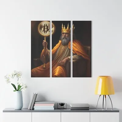 King On Chair With Bitcoin Scepter Acrylic Prints (Triptych) Poster Frame • $576.68