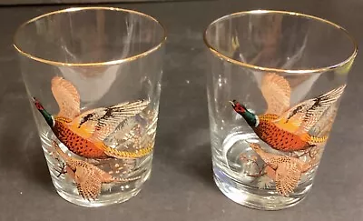 Vintage Pheasants Game Birds West Virginia Barware Whiskey Lowball Glasses - 2 • $19.99