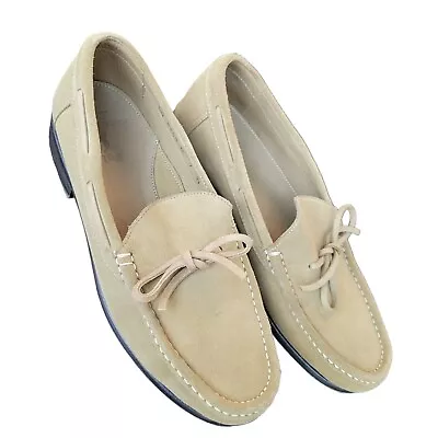 Polo Ralph Lauren Beige Suede Hard Sole Loafers Leather Tie Womens 7D Made Italy • £46.33