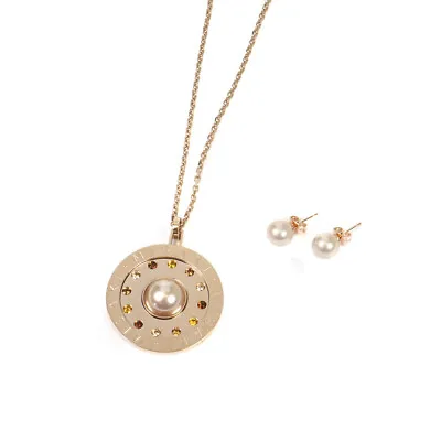 Misaki Caliente Rose Gold Pearl & Crystal Pendant Necklace & Earring Set • $39.46