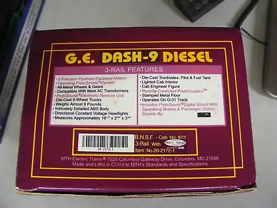 MTH BNSF G.E. Dash-9 Diesel Engine With PS-1 #972 /Box • $240