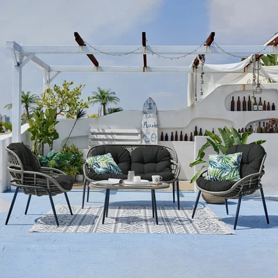 $599 • Buy 5pc Rope Wicker Outdoor Conversation Lounge Setting With Coffee Table 