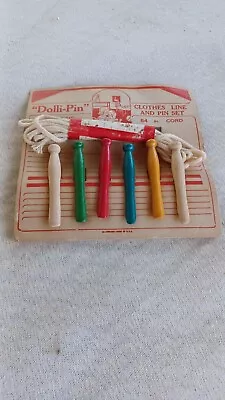 Vintage NOS DOLLI-PIN CLOTHES LINE AND PIN SET CLOTHESPINS  DOLLHOUSE TOY • $14.95