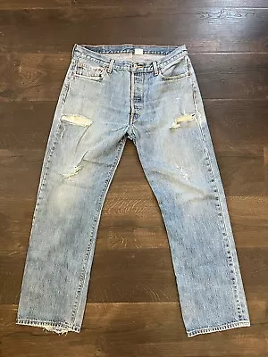 Vintage Levis 501 Button Fly Jeans Distressed Light Wash 36x32 • $32