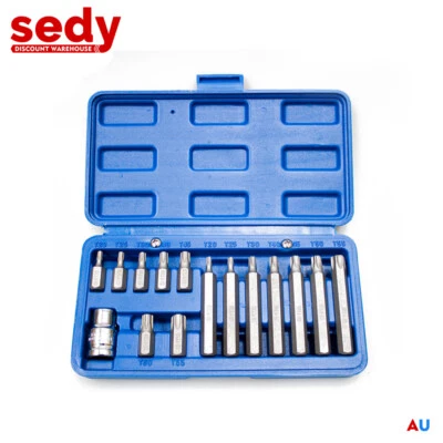 $19.99 • Buy 15-Piece 1/2  Drive Torx Star Socket Bits Set T20-T25-T30-T40-T45-T50-T55
