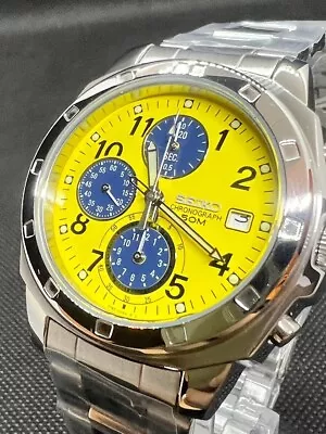 SEIKO SND409 Chronograph Yellow × Navy Stainless Steel Quartz Watch Men's 38ｍｍ • $95.65