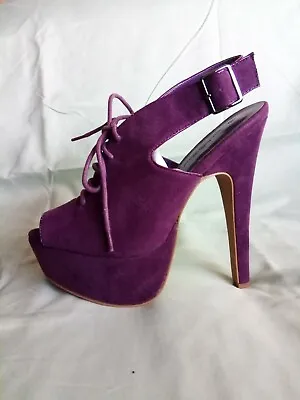 C LABEL Purple Suede Platform Open Toe Lace Up Stilettos Heels Women's Shoes - 9 • $29.99