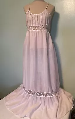 Vintage Val Mode Long Pink Nightgown Dress Thin Sheer Poly Cotton Blend Size M L • $29.99
