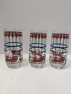 Vintage Lot Of 3 Pepsi Tiffany Stained Glass Style 12 Oz. Glasses • $18.99