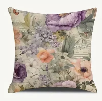 Vintage Roses Peony Floral Music French Linen Throw Pillow Cover Home Decor 18” • $13.56