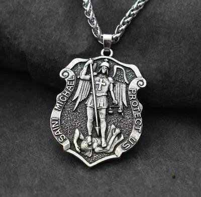 New Mens Catholic Christian Saint St Michael Medal Medallion Pendant Necklace  • $12.28