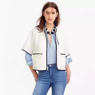 J CREW Cropped Matelasse Textured Crop Jacket White With Navy Blue Small • $35