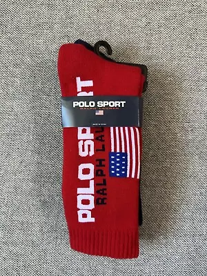 Polo Sport Men's Crew Socks - Ralph Lauren American USA Flag Red - NWT • $14.96