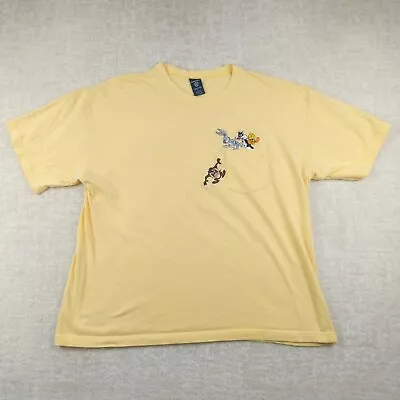 Vintage 1997 Warner Bros Looney Tunes Pocket T Shirt Mens XL Embroidered Yellow • $16.96