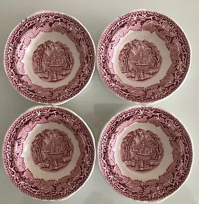 Mason's Pink Vista Rimmed Dessert/cereal Soup Bowls  16cm Diameter X4- Ironstone • £15