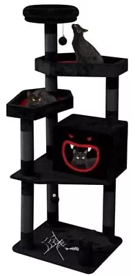 Gothic Cat Tree With Coffin Bed，62.5  Black Cat Tower With Spacious Demon  • $212.64