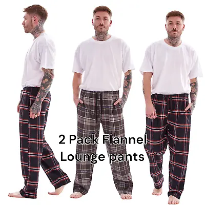 Mens 2 Pack Flannel Check Lounge Pants Soft Brushed Warm Pyjama Bottoms • £16.99