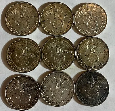 WWII 5 Mark German Silver Coin Third Reich Reichsmark  PER Coin • $26.59