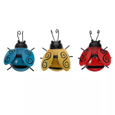 NUOBESTY 3pcs Metal Ladybug Garden Decor 3D Figurines For Yard And Patio-RL • £14.69