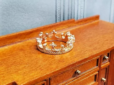 Tiny Miniature Crown Gold With Jewels Metal For Dolls Dollhouse Works With 1:12 • $3.99