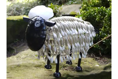 Metal Garden Sheep Statue 38cm Outdoor White Lamb Animal Art Ornament Sculpture • £21.99