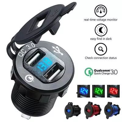 QC 3.0 Dual USB Charger Socket Car Power Outlet Marine Cigarette Lighter Adapter • $12.49