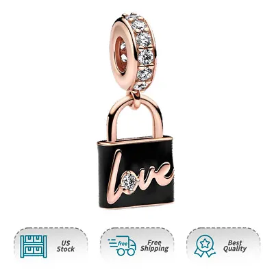 Authentic Charm For Bracelet Sterling Silver Love Padlock Dangle Charm Necklace • $14.39