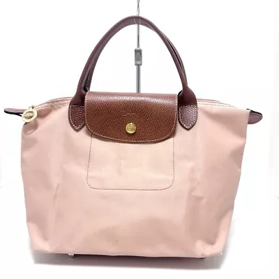 Auth LONGCHAMP Le Preage Original - Light Pink Dark Brown Nylon Leather Handbag • $85