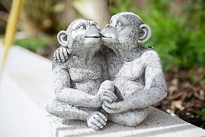 £8.99 • Buy Monkey Garden Ornament Kissing Chimps Statue Distressed Outdoor Decor Figure