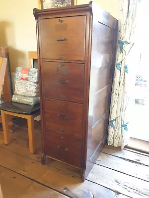 Antique Solid Oak Panelled Filing Cabinet With Four Drawers (two Lockable) • £200