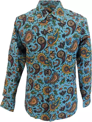 Mens Retro Psychedelic Sky Blue Paisley Shirt • £29.99