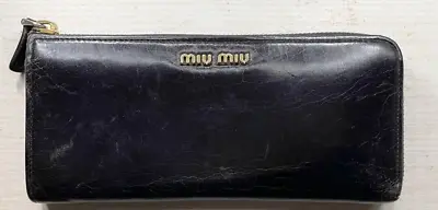 Miu Miu Long Wallet L-shaped Zipper Black Black Pink Shipped From Japan • £46.29