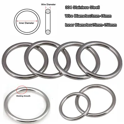 Stainless Steel Round Rings Heavy Duty Solid Metal O Ring Welded Smooth 15-150mm • $19.59