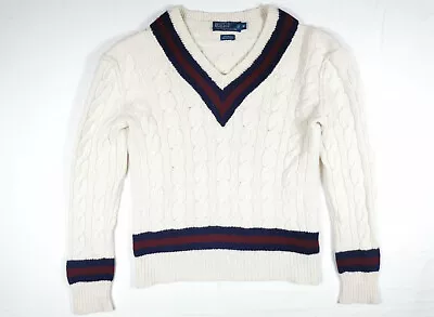 Polo Ralph Lauren Sweater Jumper Cable Knit Cricket Wool Cashmere Vintage M • $149.99