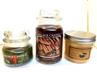3 Pc Village Candle MAPLE BUTTER HOLIDAY WREATH & CINNAMON STICK  Free Shipping • $52.99