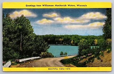 Greetings From Williamson Manitowish Waters Wis C1938 Linen Postcard M29 • $12.50