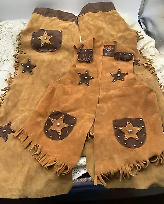 $39.99 • Buy John R Craighead Leather Chaps Vest Sheriff Cowboy Costume Kids Large Stars!