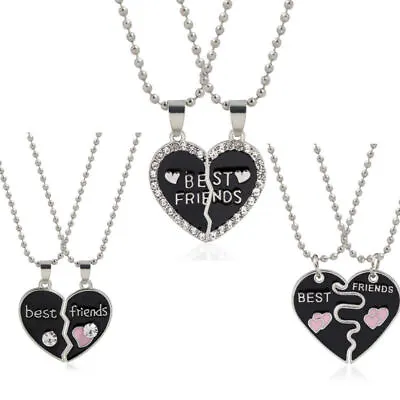 Best Friends Necklaces 2Pc Set Heart Break Rhinestone Friendship Pendant Gift UK • $4.34