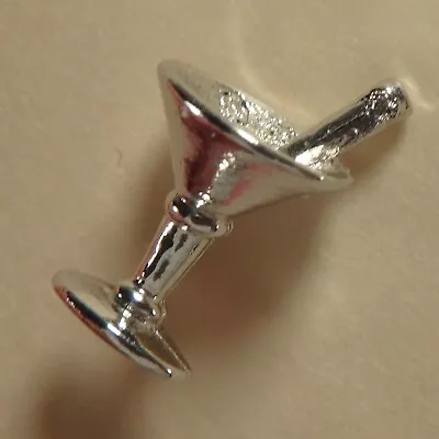 Silver-Tone Martini Glass Cosmo Cosmopolitan Tie Tack Green Gem Olive Bartender • $9.09